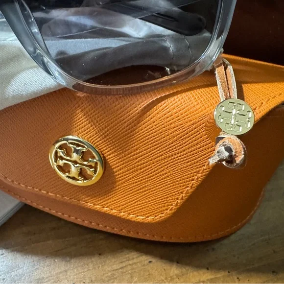 NWT. Tory Burch Gray Sunglasses with Orange Case and a dust  display picture 1